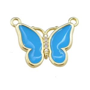 copper butterfly pendant with blue enamel, gold plated, approx 16-20mm