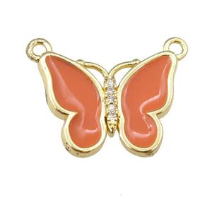 copper butterfly pendant with orange enamel, gold plated, approx 16-20mm