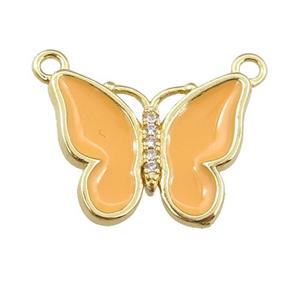 copper butterfly pendant with peach enamel, gold plated, approx 16-20mm