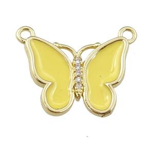 copper butterfly pendant with yellow enamel, gold plated, approx 16-20mm