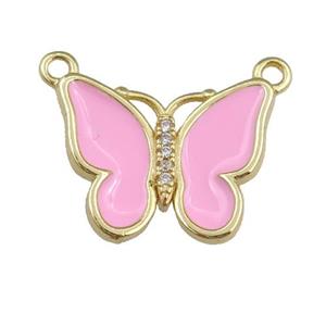 copper butterfly pendant with pink enamel, gold plated, approx 16-20mm
