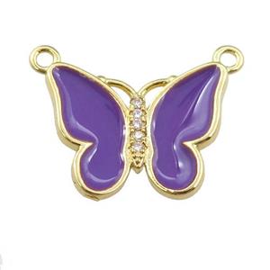 copper butterfly pendant with purple enamel, gold plated, approx 16-20mm