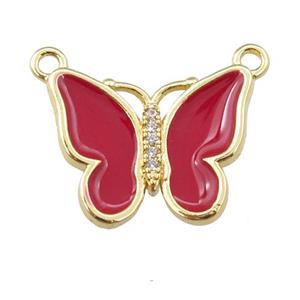 copper butterfly pendant with red enamel, gold plated, approx 16-20mm