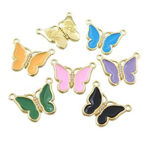 copper butterfly pendant with enamel, 2loops, gold plated, mixed, approx 16-20mm