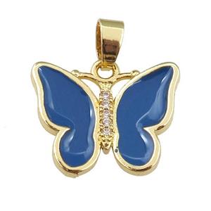 copper butterfly pendant with navyblue enamel, gold plated, approx 16-20mm