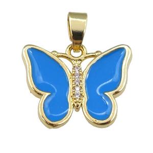 copper butterfly pendant with skyblue enamel, gold plated, approx 16-20mm