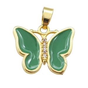 copper butterfly pendant with green enamel, gold plated, approx 16-20mm