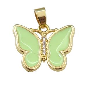 copper butterfly pendant with applegreen enamel, gold plated, approx 16-20mm