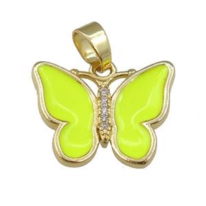 copper butterfly pendant with nenoyellow enamel, gold plated, approx 16-20mm