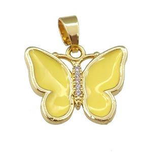 copper butterfly pendant with yellow enamel, gold plated, approx 16-20mm