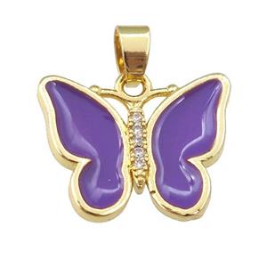 copper butterfly pendant with lavender enamel, gold plated, approx 16-20mm