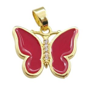 copper butterfly pendant with red enamel, gold plated, approx 16-20mm