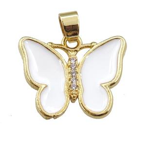 copper butterfly pendant with white enamel, gold plated, approx 16-20mm
