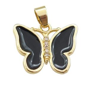 copper butterfly pendant with black enamel, gold plated, approx 16-20mm