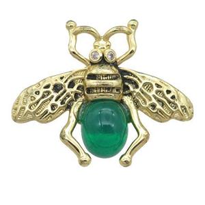 copper honeybee Connector with green cats eye stone, antique gold, approx 26-32mm