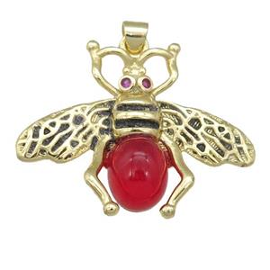 copper honeybee Pendant with red cats eye stone, antique gold, approx 26-32mm