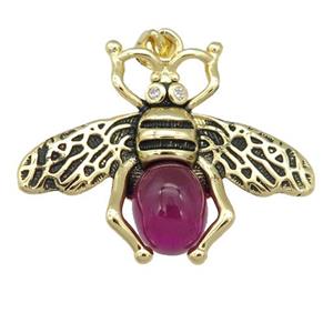 copper honeybee Pendant with red cats eye stone, antique gold, approx 26-32mm