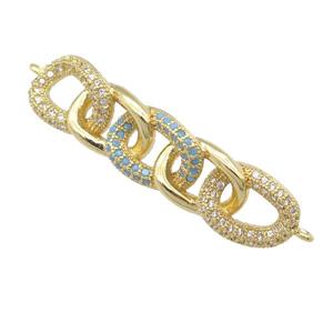 copper Linker Connector pave zircon, gold plated, approx 9-37mm