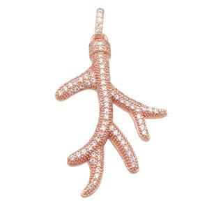 copper Antler pendant pave zircon, rose gold, approx 23-35mm