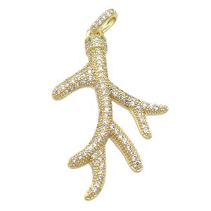 copper Antler pendant pave zircon, gold plated, approx 23-35mm