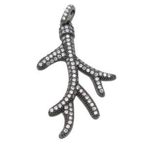 copper Antler pendant pave zircon, black plated, approx 23-35mm