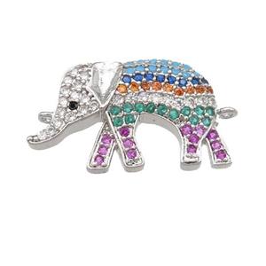 copper Elephant connector pave zircon, platinum plated, approx 13-22mm