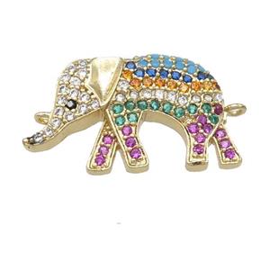 copper Elephant connector pave zircon, gold plated, approx 13-22mm