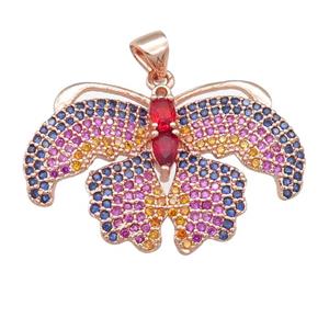 copper Butterfly pendant pave zircon, rose gold, approx 20-31mm