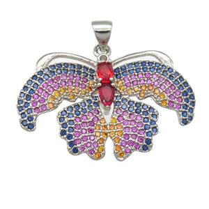 copper Butterfly pendant pave zircon, platinum plated, approx 20-31mm