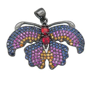copper Butterfly pendant pave zircon, black plated, approx 20-31mm