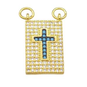 copper Rectangle pendant pave zircon, cross, gold plated, approx 12-18mm