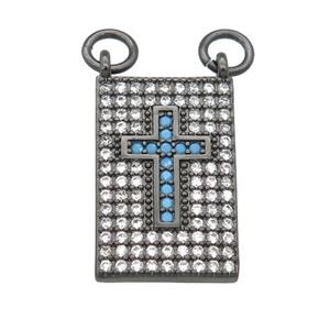 copper Rectangle pendant pave zircon, cross, black plated, approx 12-18mm