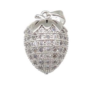 copper Strawberry pendant pave zircon, platinum plated, approx 12-14mm
