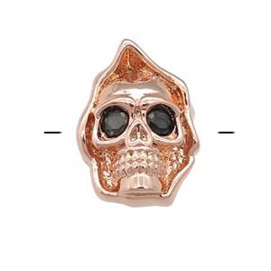 copper Skull charm beads pave zircon, rose gold, approx 10-14mm, 2mm hole