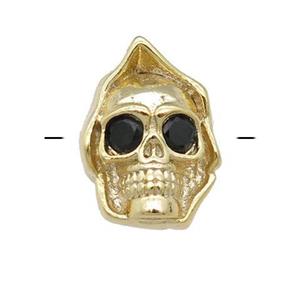copper Skull charm beads pave zircon, gold plated, approx 10-14mm, 2mm hole