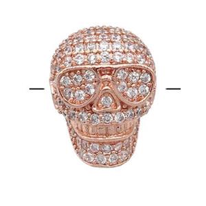 copper Skull charm beads pave zircon, rose gold, approx 11-15mm, 2mm hole