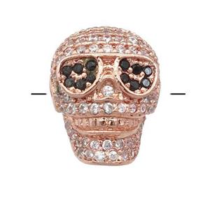 copper Skull beads pave zircon, rose gold, approx 11-15mm, 2mm hole