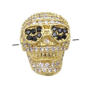 copper Skull beads pave zircon, gold plated, approx 11-15mm, 2mm hole