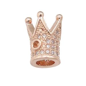 copper Crown beads pave zircon, rose gold, approx 8-12mm