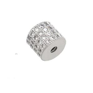 copper tube beads pave zircon, platinum plated, approx 7mm