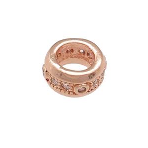 copper rondelle beads pave zircon, large hole, rose gold, approx 8mm, 5mm hole