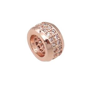 copper rondelle beads pave zircon, large hole, rose gold, approx 8mm, 5mm hole