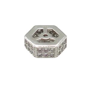 copper hexagon beads pave zircon, platinum plated, approx 8mm