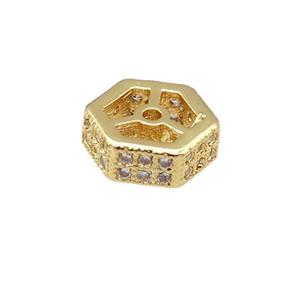 copper hexagon beads pave zircon, gold plated, approx 8mm