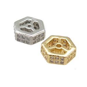 copper hexagon beads pave zircon, mixed, approx 8mm