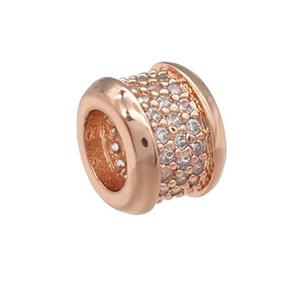 copper rondelle beads pave zircon, large hole, rose gold, approx 10mm, 6mm hole
