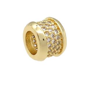 copper rondelle beads pave zircon, large hole, gold plated, approx 10mm, 6mm hole