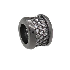 copper rondelle beads pave zircon, large hole, black plated, approx 10mm, 6mm hole