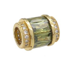 copper tube beads pave green zircon, large hole, gold plated, approx 10-12mm, 5mm hole