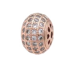 copper rondelle beads pave zircon, rose gold, approx 12mm